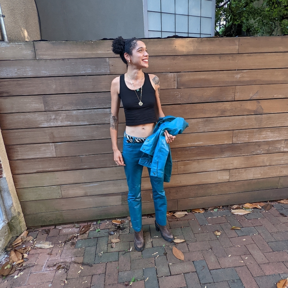 Rare Y2K Blue Leather GAP Jacket & Pants Set
